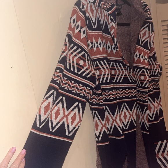 Rachel Zoe ladies open sweater cardigan with tie belt size L Aztec print hoodie - Picture 5 of 12